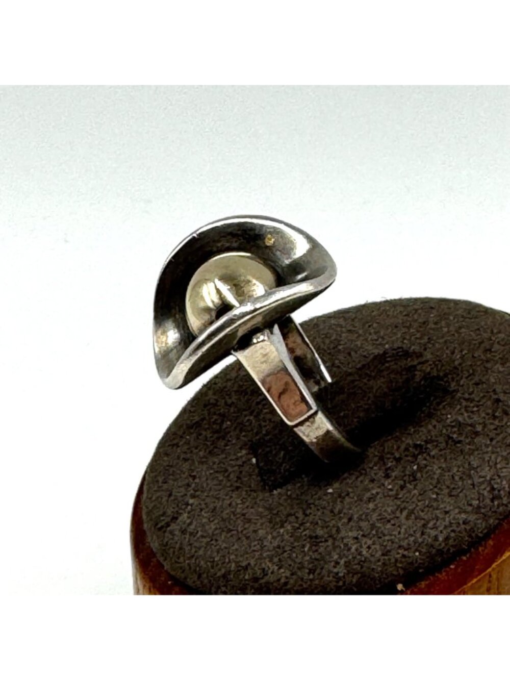 VTG 14k Gold Sterling Silver 925 Gold Dome Center Statement Ring Size 5.75 - Picture 2 of 11